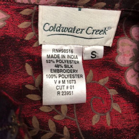 Vintage Coldwater Creek Women's Maroon Silk Floral Collared Button Shirt Small - Picture 5 of 10